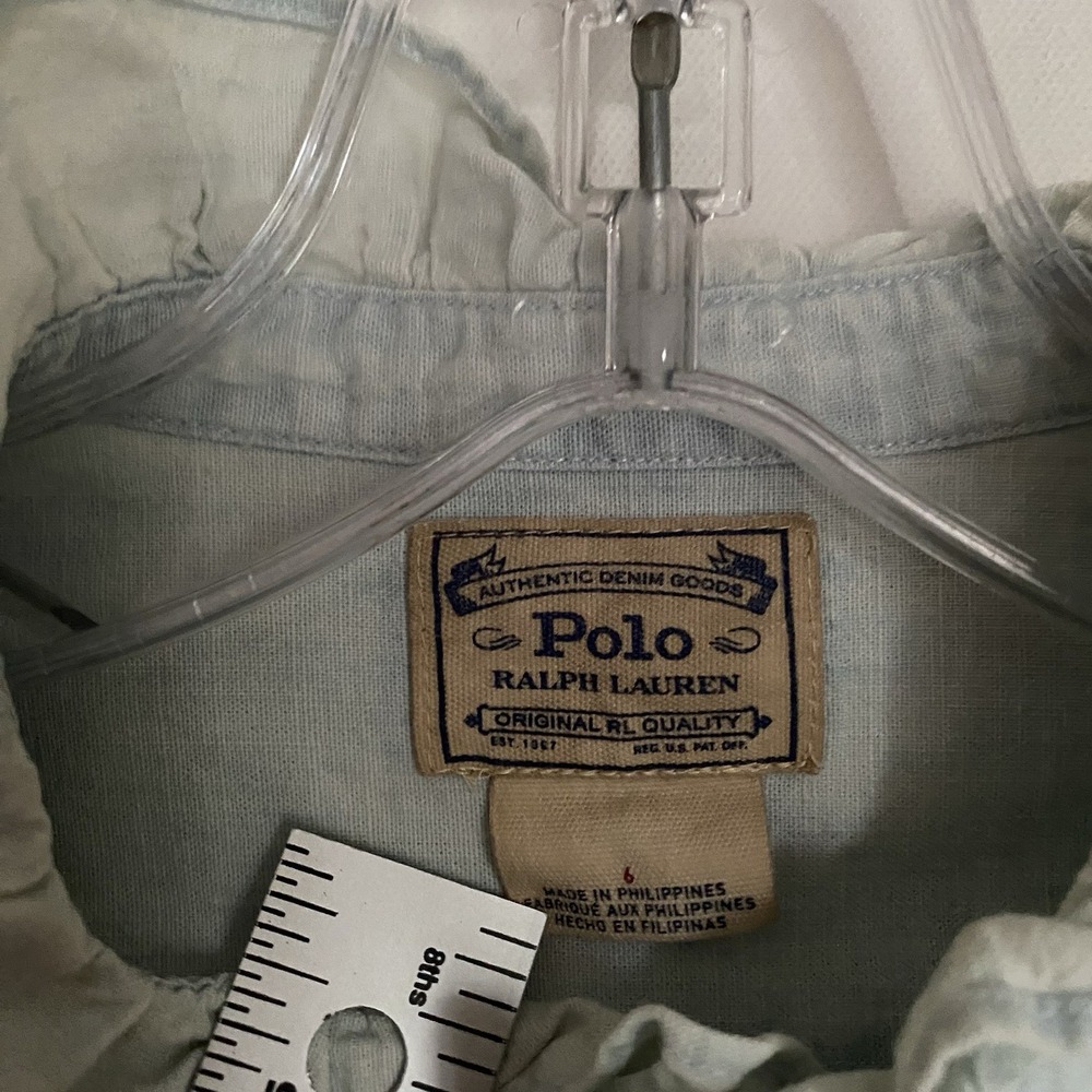 Vintage Polo Ralph Lauren Shirt Women Size 6 Light Blue Button Up Ruched Grunge - Picture 4 of 7